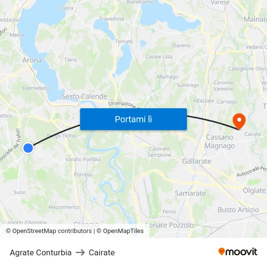 Agrate Conturbia to Cairate map