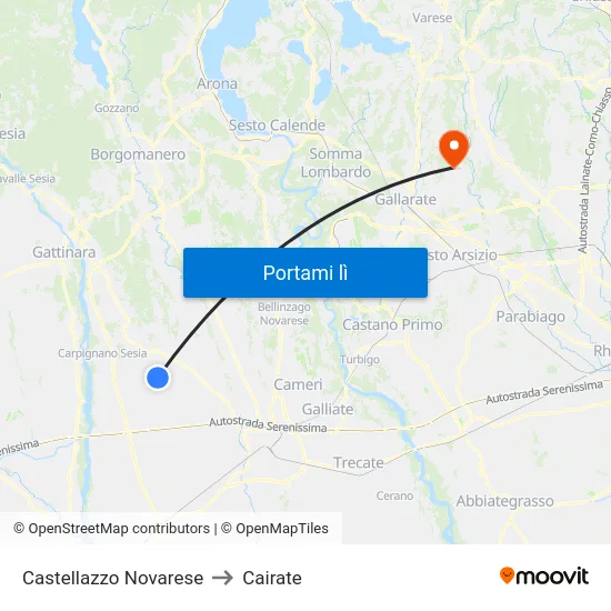 Castellazzo Novarese to Cairate map