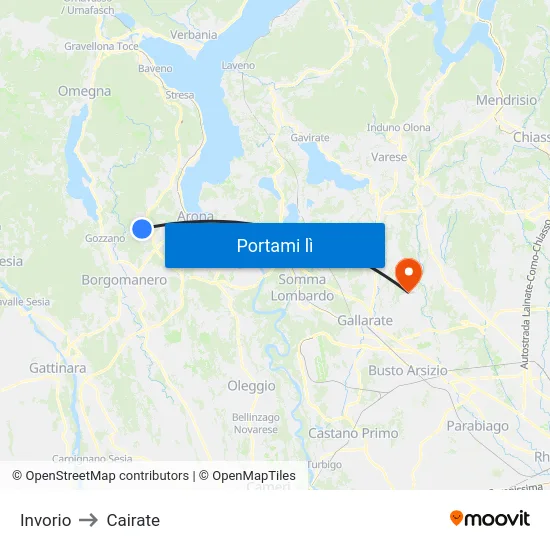 Invorio to Cairate map