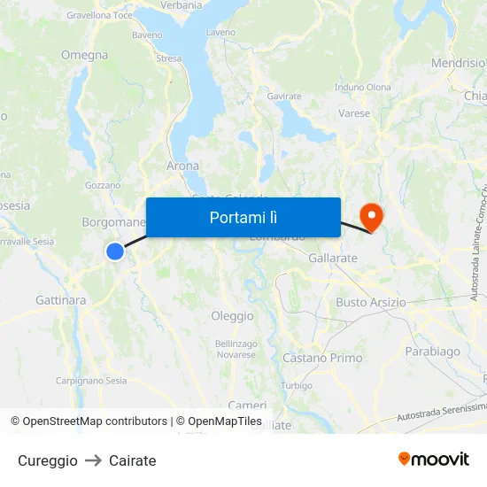 Cureggio to Cairate map