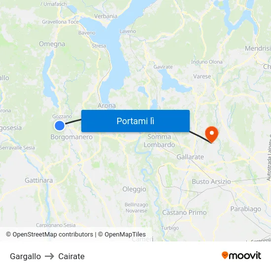 Gargallo to Cairate map