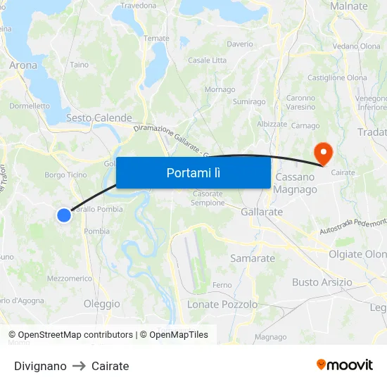 Divignano to Cairate map