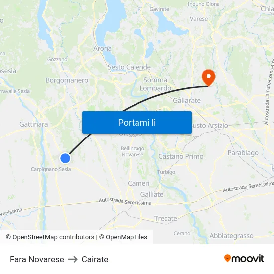 Fara Novarese to Cairate map