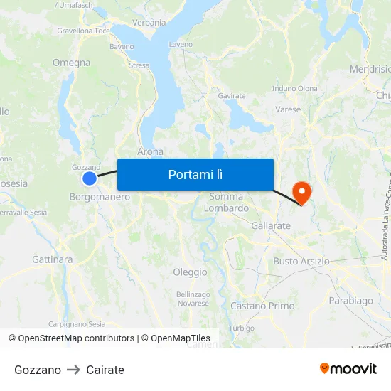 Gozzano to Cairate map