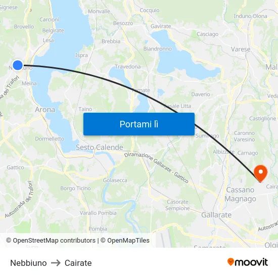 Nebbiuno to Cairate map