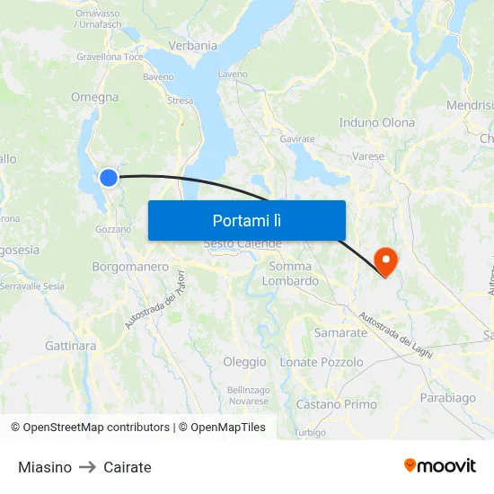 Miasino to Cairate map