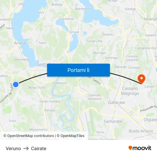 Veruno to Cairate map