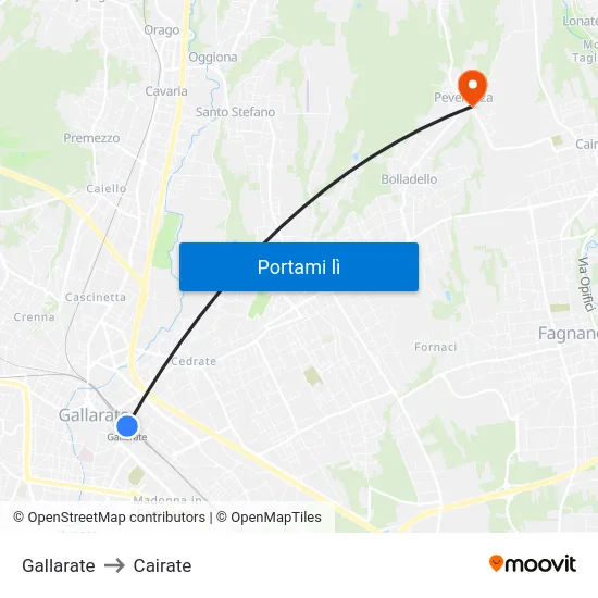 Gallarate to Cairate map