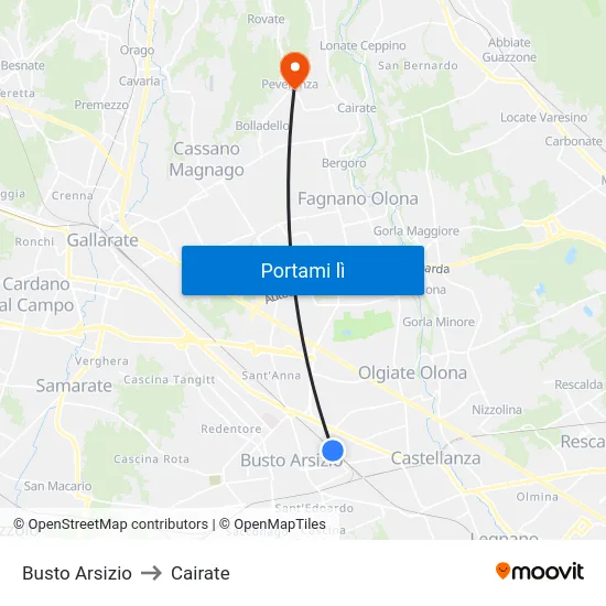 Busto Arsizio to Cairate map
