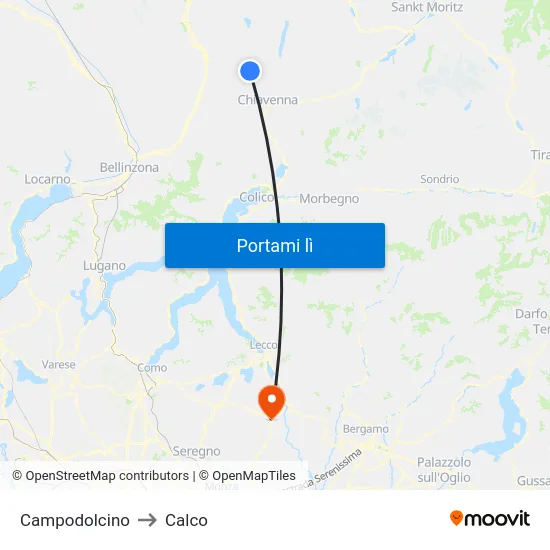 Campodolcino to Calco map