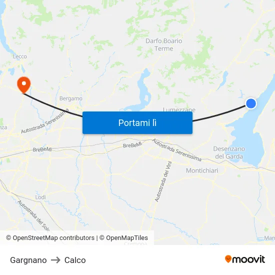 Gargnano to Calco map