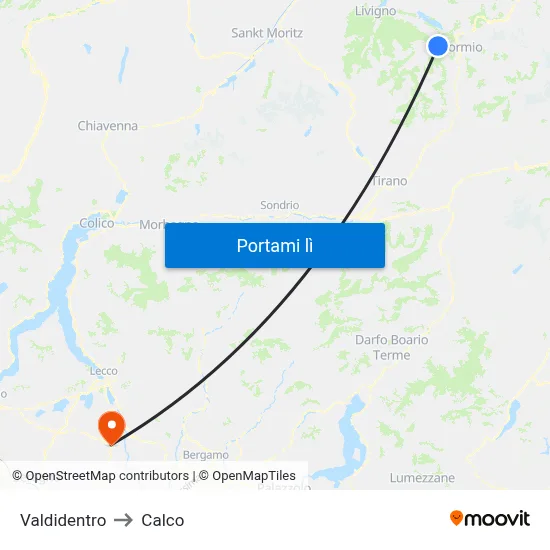 Valdidentro to Calco map