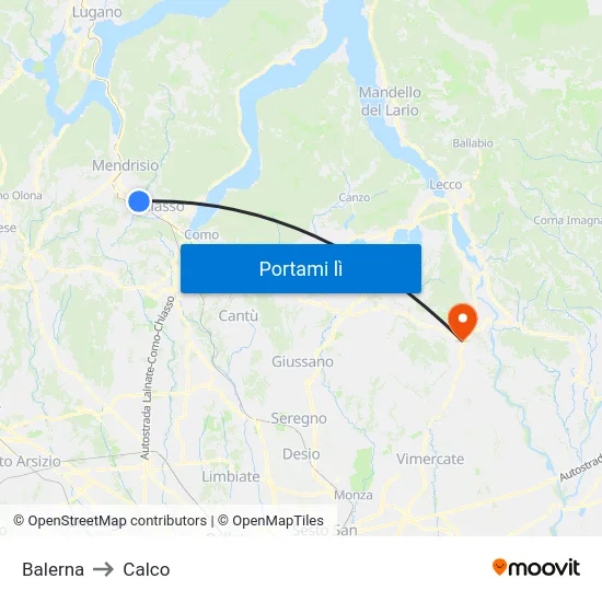 Balerna to Calco map