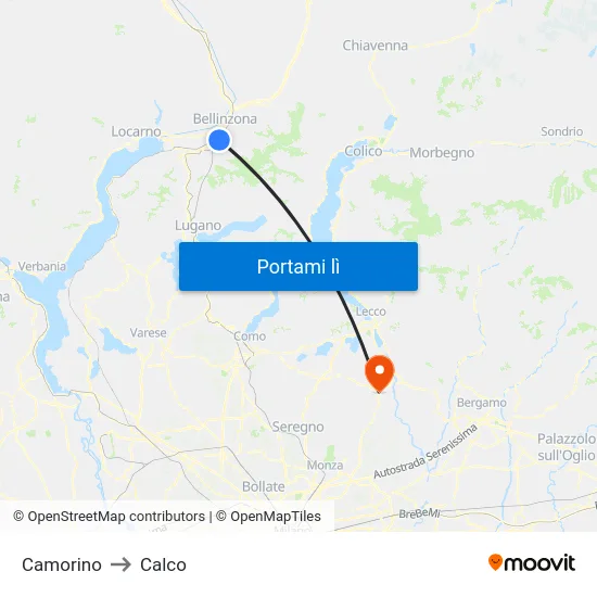 Camorino to Calco map