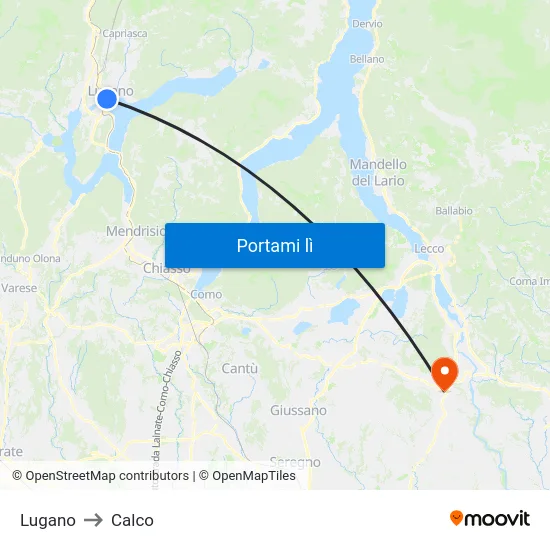 Lugano to Calco map