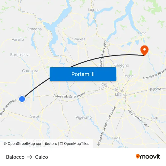Balocco to Calco map