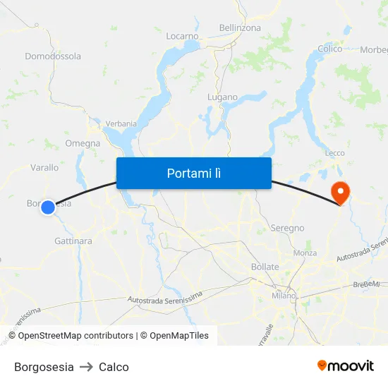 Borgosesia to Calco map