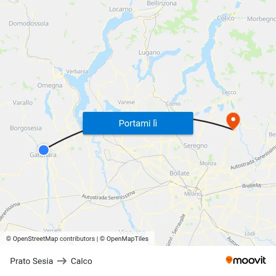 Prato Sesia to Calco map