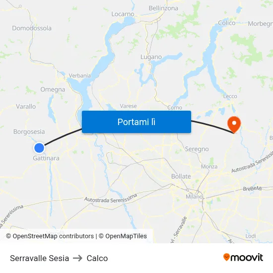 Serravalle Sesia to Calco map