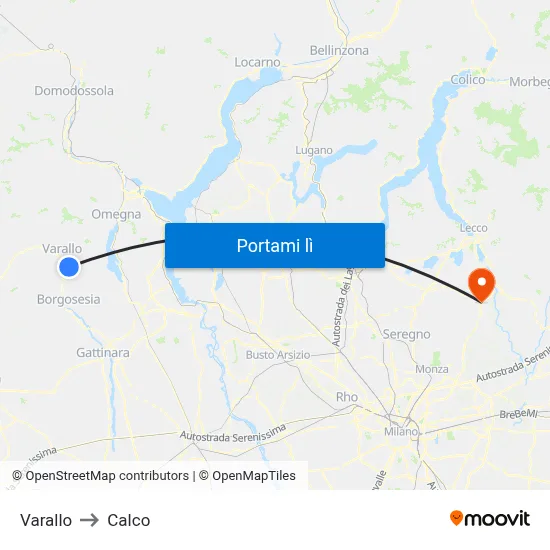 Varallo to Calco map