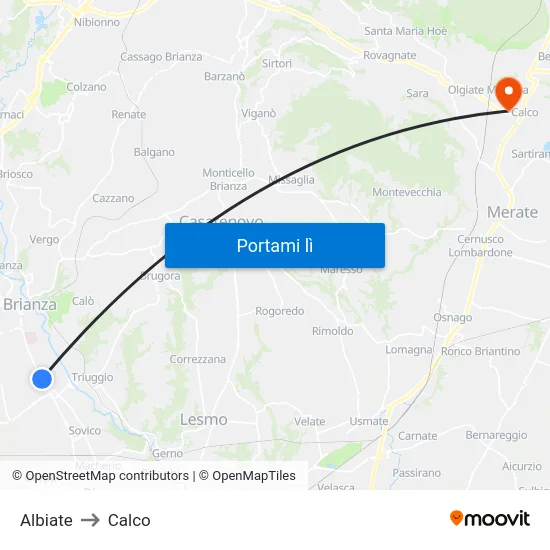 Albiate to Calco map