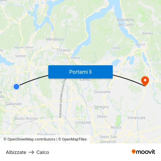 Albizzate to Calco map