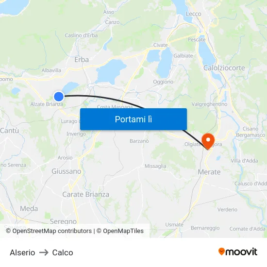 Alserio to Calco map