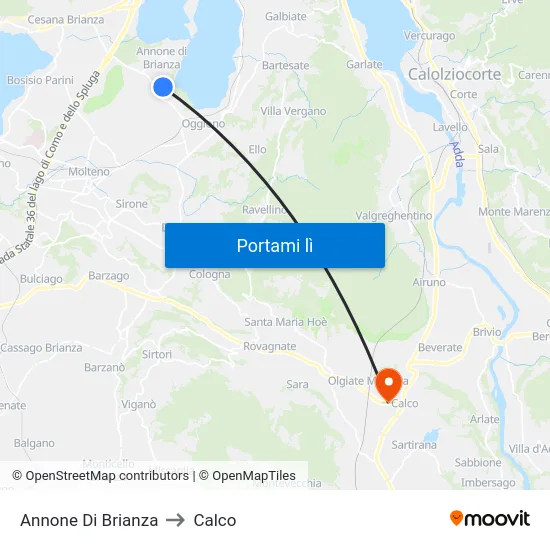 Annone Di Brianza to Calco map