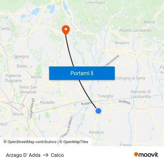 Arzago D' Adda to Calco map