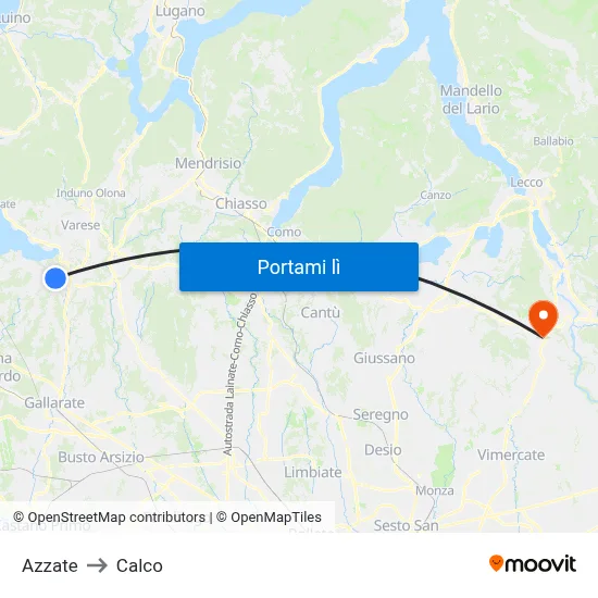 Azzate to Calco map