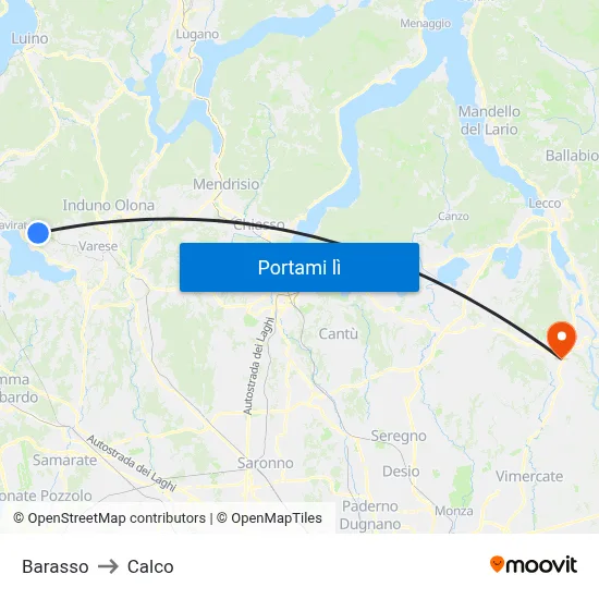 Barasso to Calco map