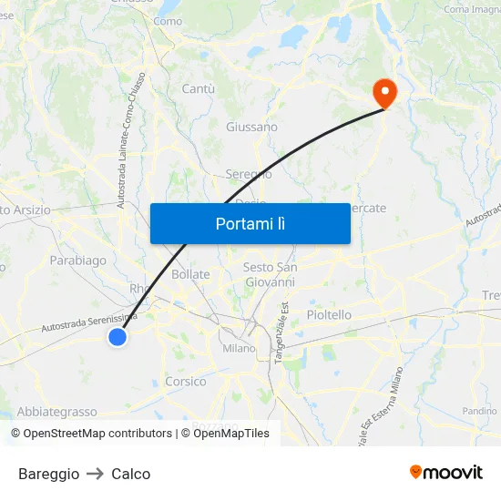 Bareggio to Calco map