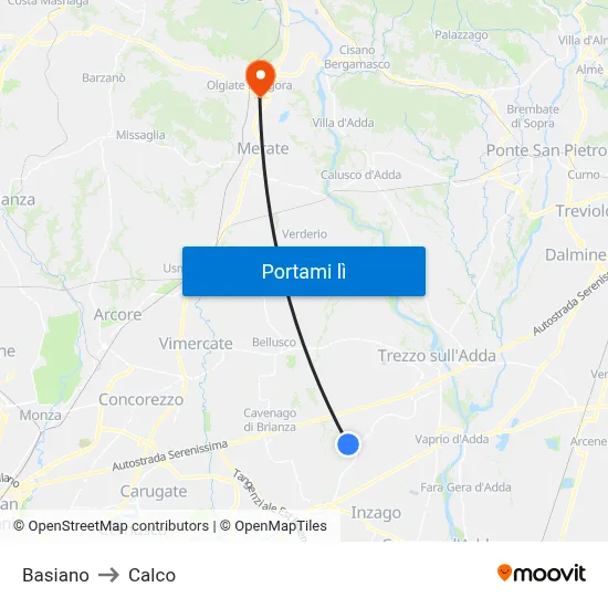 Basiano to Calco map
