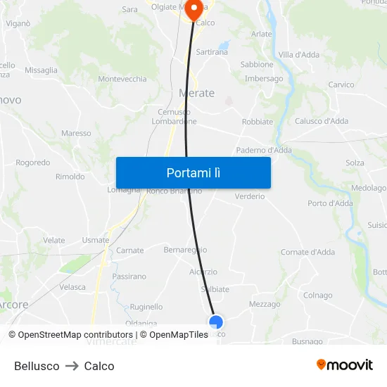 Bellusco to Calco map