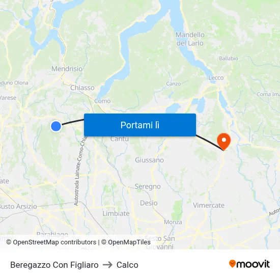 Beregazzo Con Figliaro to Calco map