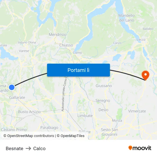 Besnate to Calco map