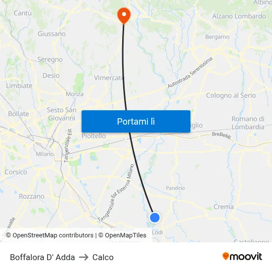Boffalora D' Adda to Calco map