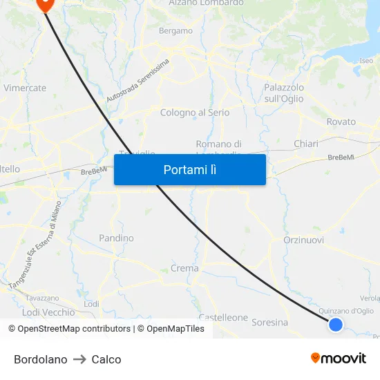 Bordolano to Calco map