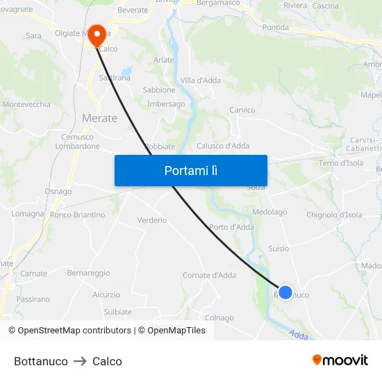 Bottanuco to Calco map