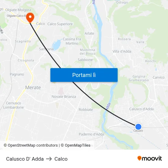 Calusco D' Adda to Calco map