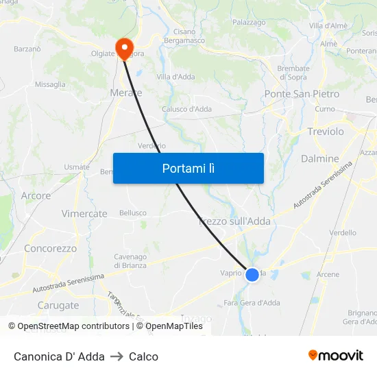 Canonica D' Adda to Calco map