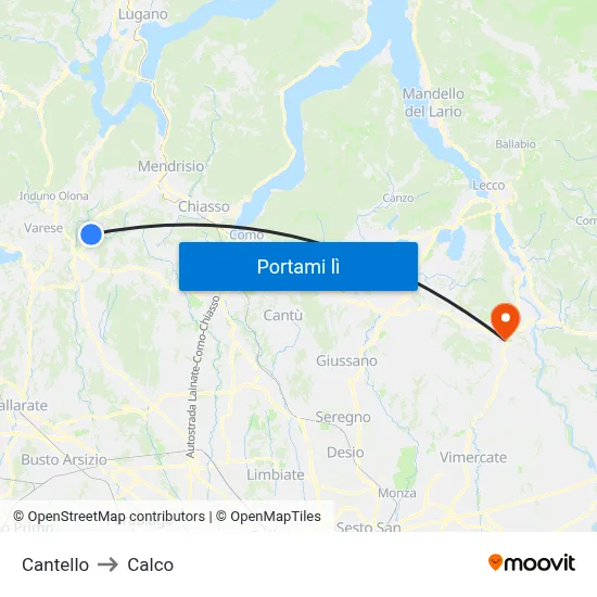 Cantello to Calco map