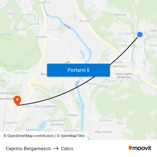 Caprino Bergamasco to Calco map