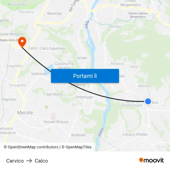 Carvico to Calco map