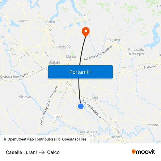 Caselle Lurani to Calco map