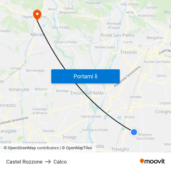 Castel Rozzone to Calco map