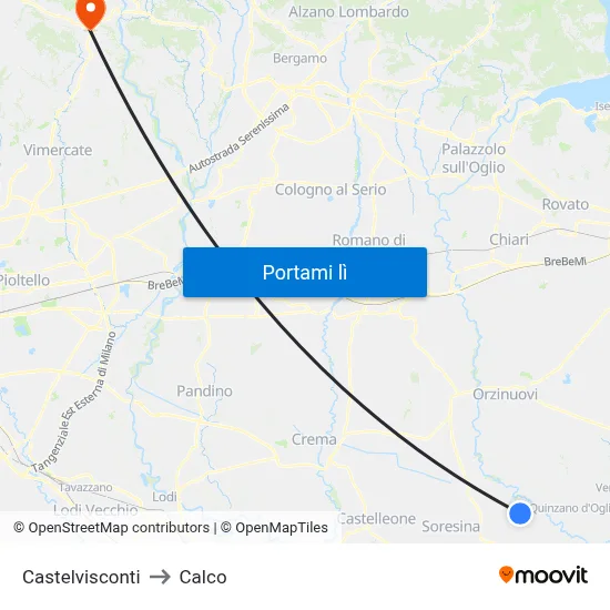Castelvisconti to Calco map