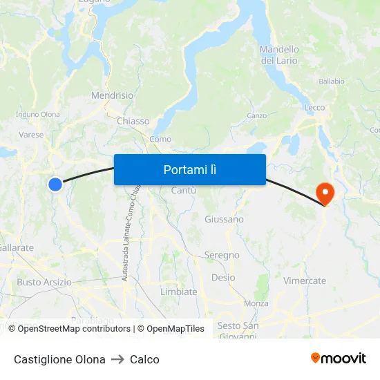 Castiglione Olona to Calco map