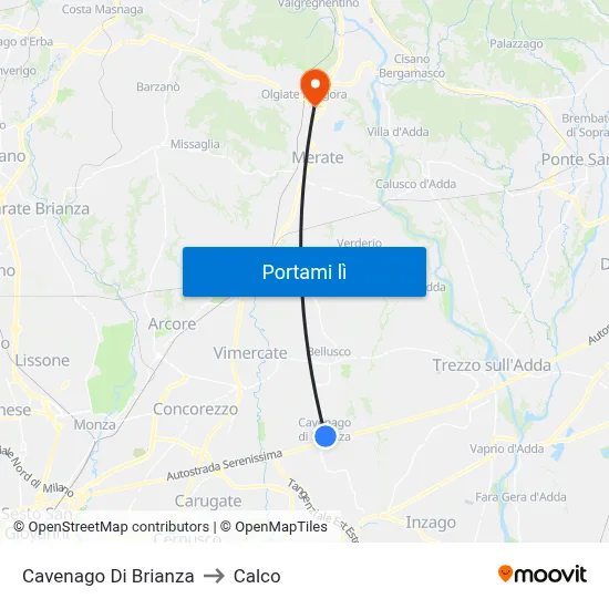 Cavenago Di Brianza to Calco map