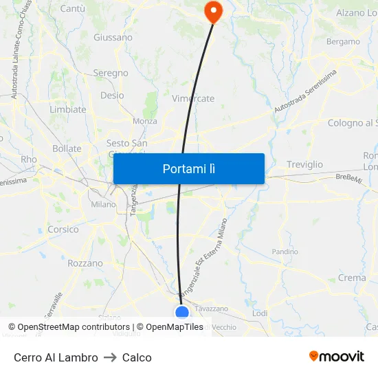 Cerro Al Lambro to Calco map